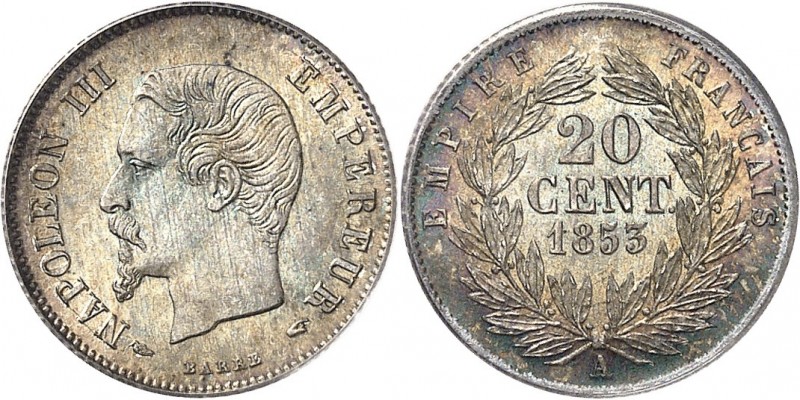 FRANCE
Napoléon III (1852-1870). 20 centimes 1853 A, Paris.
Av. Tête nue à gau...