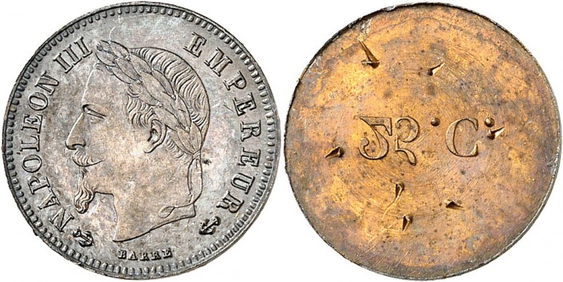 FRANCE
Napoléon III (1852-1870). 20 centimes en bronze-argenté 1864, paire d’es...