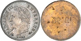 FRANCE
Napoléon III (1852-1870). 20 centimes en bronze-argenté 1864, paire d’essais unifaces, tranche lisse.
Av. Tête laurée à gauche. Rv. Champ lis...
