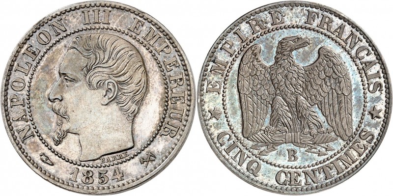 FRANCE
Napoléon III (1852-1870). 5 centimes 1854 B, Rouen, essai en argent.
Av...