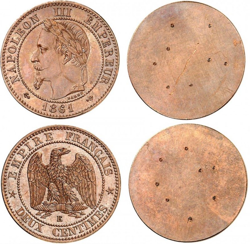FRANCE
Napoléon III (1852-1870). 2 centimes en bronze 1861, paire d’essais unif...
