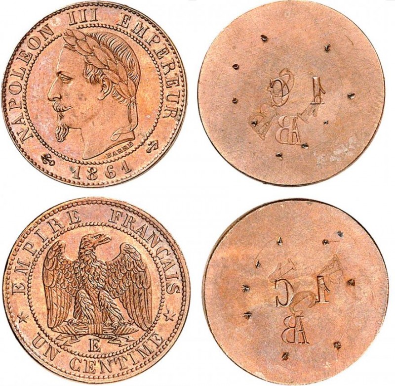 FRANCE
Napoléon III (1852-1870). 1 centime en bronze 1861, paire d’essais unifa...