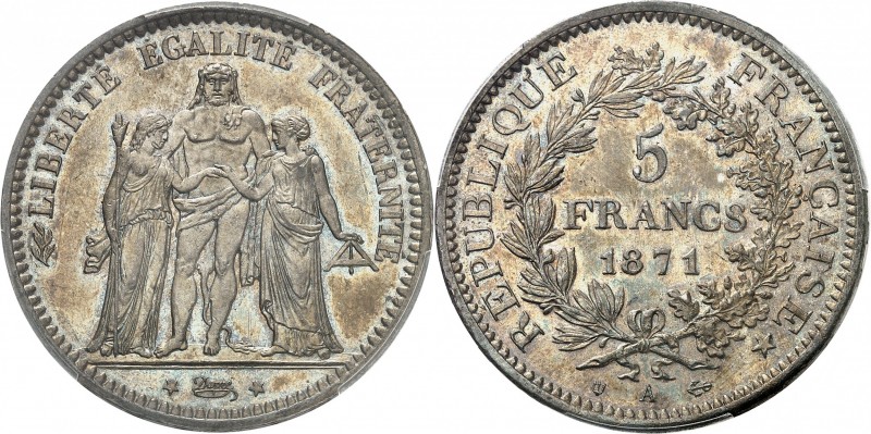 FRANCE
La Commune (18 mars 1871-28 mai 1871). 5 francs Camélinat 1871 A, Paris,...