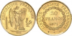 FRANCE
IIIe République (1870-1940). 20 francs 1871 A, Paris,
Av. Génie gravant le mot constitution sur une table. Rv. Valeur dans une couronne.
G. ...