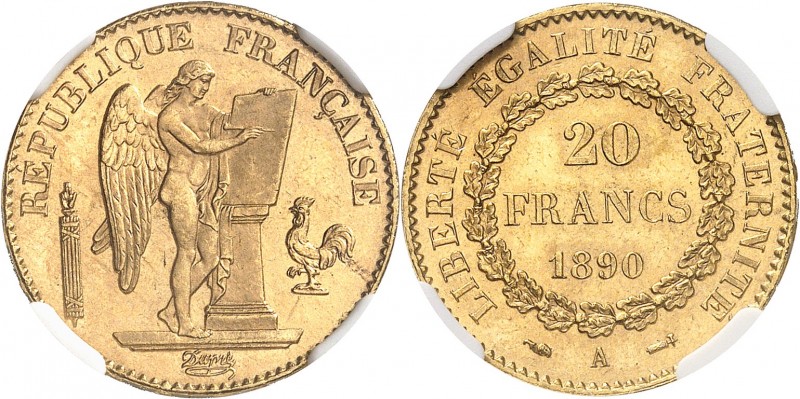 FRANCE
IIIe République (1870-1940). 20 francs 1890 A, Paris.
Av. Génie gravant...