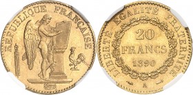 FRANCE
IIIe République (1870-1940). 20 francs 1890 A, Paris.
Av. Génie gravant le mot constitution sur une table. Rv. Valeur dans une couronne.
G. ...