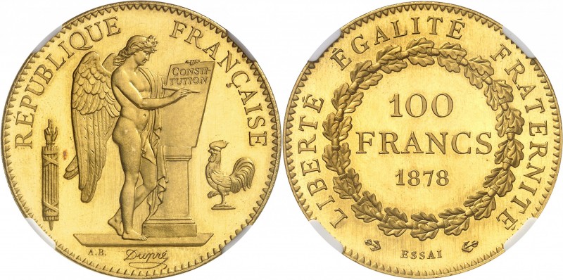 FRANCE
IIIe République (1870-1940). 100 francs or 1878, frappe sur flan bruni, ...
