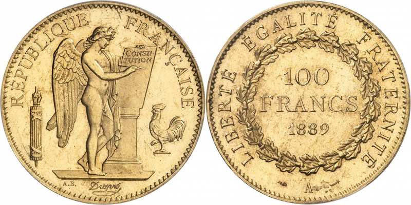 FRANCE
IIIe République (1870-1940). 100 francs or 1889 A, Paris, épreuve sur fl...