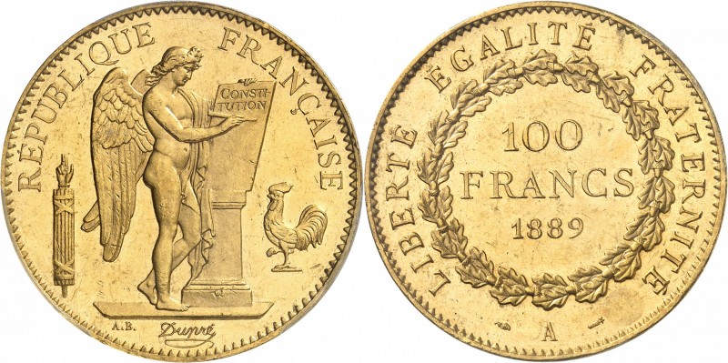 FRANCE
IIIe République (1870-1940). 100 francs or 1889 A, Paris, épreuve sur fl...