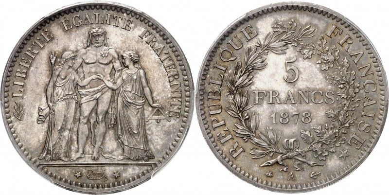 FRANCE
IIIe République (1870-1940). 5 francs 1878 A, Paris, différents ancre et...