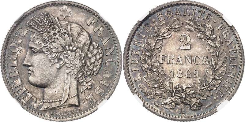 FRANCE
IIIe République (1870-1940). 2 francs 1889 A, Paris, épreuve sur flan br...