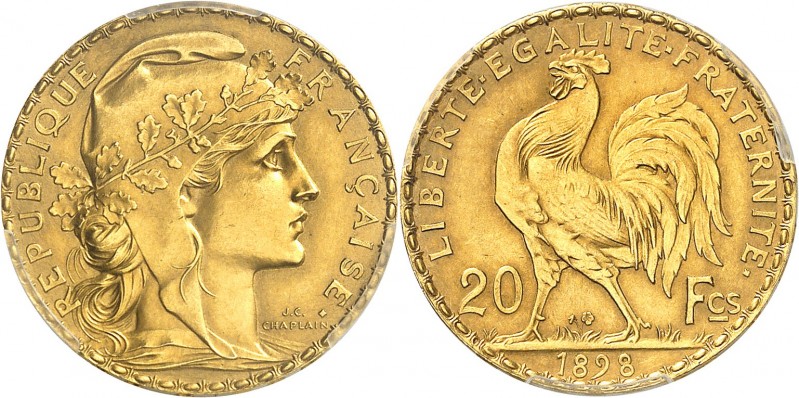 FRANCE
IIIe République (1870-1940). 20 francs or 1898, présérie en or.
Av. Bus...