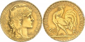 FRANCE
IIIe République (1870-1940). 20 francs or 1898, présérie en or.
Av. Buste de Marianne à droite couronnée de chêne. Rv. Coq debout à gauche.
...