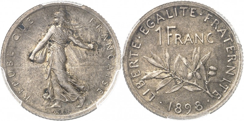 FRANCE
IIIe République (1870-1940). 1 franc 1898, présérie 1 et franc alignés....