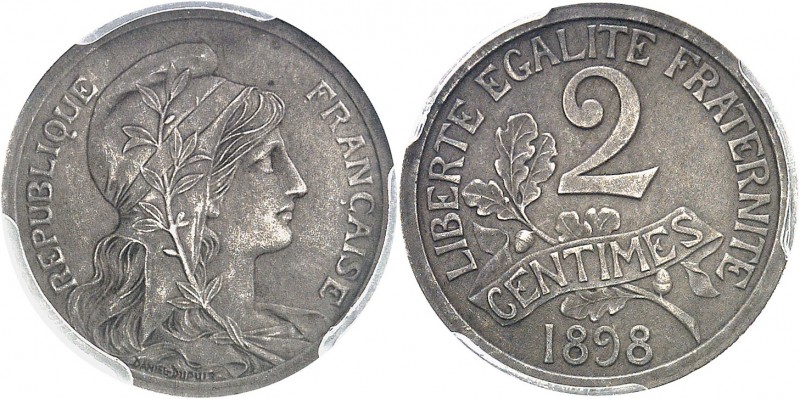 FRANCE
IIIe République (1870-1940). 2 centimes 1898, épreuve en argent.
Av. Bu...
