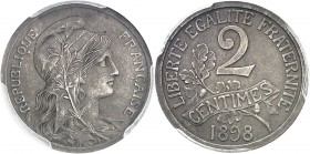 FRANCE
IIIe République (1870-1940). 2 centimes 1898, épreuve en argent.
Av. Buste de la République à droite. Rv. Valeur au dessus d’une branche surm...