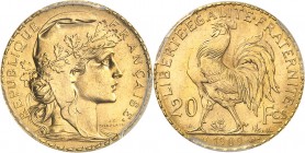 FRANCE
IIIe République (1870-1940). 20 francs 1909.
Av. Buste de Marianne à droite couronnée de chêne. Rv. Coq debout à gauche.
G. 1064a.
Top pop ...