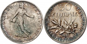 FRANCE
IIIe République (1870-1940). 50 centimes 1897.
Av. La semeuse à gauche. Rv. Branche d’olivier, au-dessus la valeur.
G. 420.
PCGS MS 66. Fle...