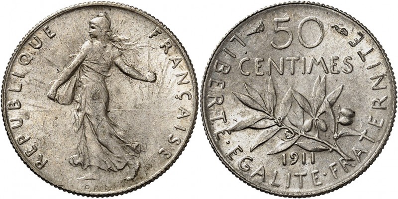 FRANCE
IIIe République (1870-1940). 50 centimes 1911.
Av. La semeuse à gauche....
