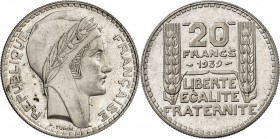 FRANCE
IIIe République (1870-1940). 20 francs 1939.
Av. Tête laurée à droite. Rv. Valeur entre deux épis de blé.
G. 852.
PCGS AU 58. Rare, Superbe...