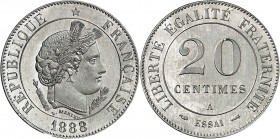 FRANCE
IIIe République (1870-1940). 20 centimes 1888, piéfort en aluminium, par Merley.
Av. Tête à droite. Rv. Valeur.
Maz. 2264b.
PCGS SP 64. Trè...