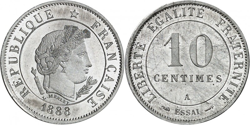 FRANCE
IIIe République (1870-1940). 10 centimes 1888, piéfort en aluminium, par...