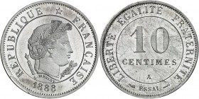 FRANCE
IIIe République (1870-1940). 10 centimes 1888, piéfort en aluminium, par Merley.
Av. Tête à droite. Rv. Valeur.
Maz. 2265a.
PCGS SP 65. Trè...