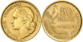FRANCE
IVe République (1947-1958). 50 francs Guiraud 1951, épreuve en or.
Av. Tête de la République à gauche. Rv. Valeur au dessus de la date, à gau...