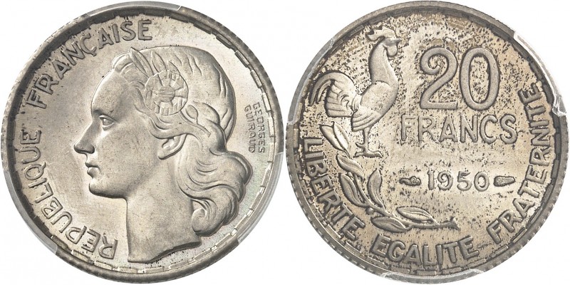 FRANCE
IVe République (1947-1958). 20 francs Guiraud 1950, essai en argent 4 pl...