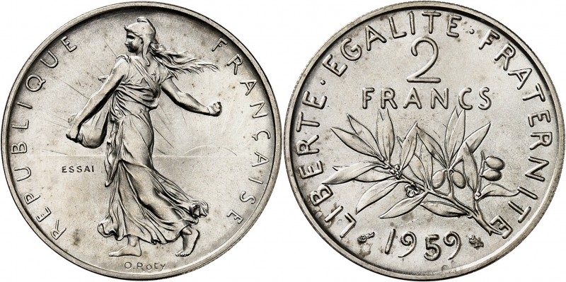 FRANCE
Ve République (1958 à nos jours). 2 francs 1959, essai en argent.
Av. L...