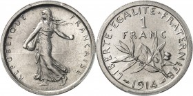 FRANCE
Ve République (1958 à nos jours). 1 franc (1959) frappé avec les coins de 1 franc 1914, essai en nickel.
Av. La semeuse à gauche. Rv. Branche...