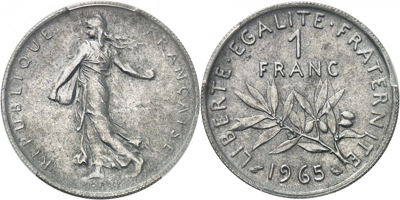 FRANCE
Ve République 1958-à nos jours. 1 franc 1965, aluminium, petite chouette...
