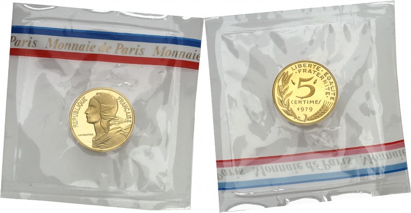 FRANCE
Ve République 1958-à nos jours. 5 centimes Lagriffoul 1979, piéfort en o...