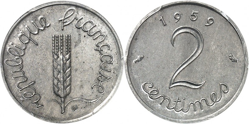 FRANCE
Ve République (1958 à nos jours). 2 centimes 1959, essai en aluminium.
...