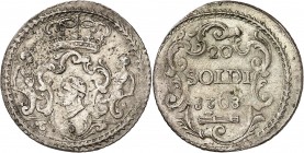 FRANCE FÉODALES
Corse, Pascal Paoli (1761-1768). 20 soldi 1768, Murato.
Av. Tête de Maure dans un écu couronné tenu par deux personnages. Rv. Valeur...