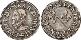 FRANCE FÉODALES
Dombes, Louis II (1560-1582). Denier tournois 1576, Trévoux.
Av. Buste cuirassé à gauche. Rv. Deux lis, légende circulaire.
Divo. 5...