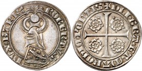 FRANCE FÉODALES
Lorraine, Robert duc de Bar (1352-1411). Gros.
Av. Écu penché sous un heaume. Rv. Croix cantonnée de fleurs.
Flo. 28. 2,70 g.
Dans...