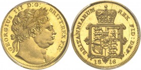 GRANDE-BRETAGNE
Georges III (1760-1820). Souverain 1816, essai en or, par Thomas Wyon.
Av. Buste lauré à droite. Rv. Ecu couronné.
Wr. 185.
Top po...
