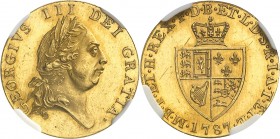 GRANDE-BRETAGNE
Georges III (1760-1820). 1/2 guinée 1787, frappe sur flan bruni.
Av. Tête laurée à droite. Rv. Écu couronné.
Fr. 363, Fr. 3729.
NG...