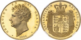 GRANDE-BRETAGNE
Georges IV (1820-1830). 5 souverains (5 pounds) 1826, Londres, frappe sur flan bruni.
Av. Tête nue à gauche. Rv. Écu couronné.
S. 3...