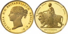 GRANDE-BRETAGNE
Victoria (1837-1901). Una 1839, 5 souverains (5 pounds) « Una and the Lion ». « LE » petit caractère, Londres, par Wyon. (pound) 1839...