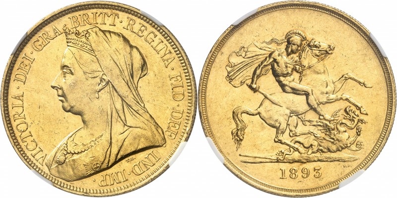 GRANDE-BRETAGNE
Victoria (1837-1901). 5 livres 1893, Londres.
Av. Buste couron...
