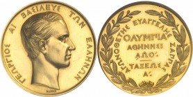 GRÈCE
Georges Ier (1863-1913). Médaille en or de récompense de la Classe A, des jeux olympiques de 1870 à Athènes, gravée par Barre et frappé à Paris...