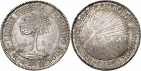 GUATEMALA
République. 8 reales 1847, NG.
Av. Arbre, légende autour. Rv. Montagne et soleil.
Km. 4.
PCGS AU 55. Superbe