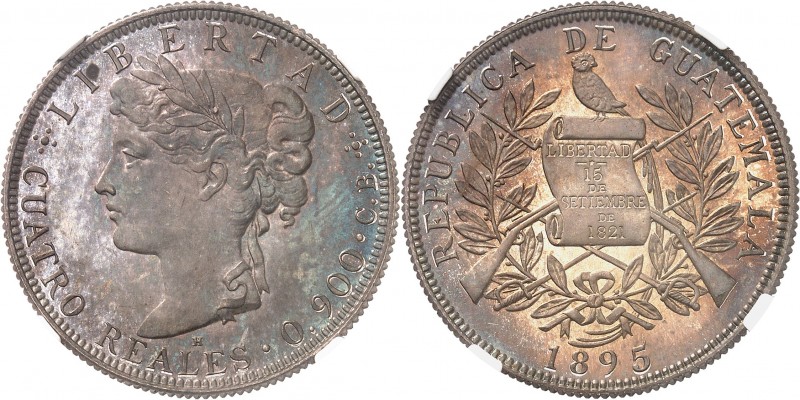 GUATEMALA
République. 4 reales 1895 H, Heaton.
Av. Tête de la République à gau...