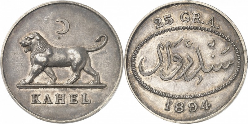GUINÉE
Labe, Foutah Djalon. 5 francs 1894 argent (module de).
Av. Lion marchan...