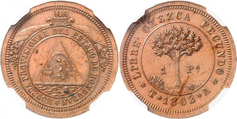 HONDURAS
République. Peso 1862 TA, Tegucigalpa, essai en bronze.
Av. Temple su...