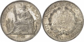 INDOCHINE
Piastre 1926 A, Paris.
Av. La Liberté assise à gauche. Rv. Valeur dans une couronne.
L. 302. 30,03 g.
PCGS MS 61. Superbe