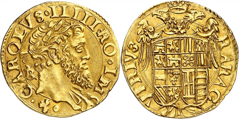 ITALIE
Naples, Charles Quint (1516-1554). Scudo non daté.
Av. Buste lauré à dr...