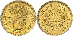 ITALIE
Naples, Joachim Murat (1808-1815). 20 lire or 1813, Naples.
Av. Tête nue à gauche. Rv. Valeur dans une couronne.
Mont. 477, Fr. 860.
PCGS A...